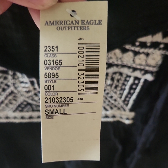 American Eagle Outfitters Sz Small Black Embroidered Blouse with Bib Collar NWT - Picture 2 of 5